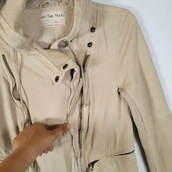 Free People Womens Carmen Moto Zip Hoodie Pocket Jacket Size XS Brown Boho Fall - Picture 2 of 9